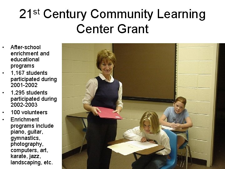 21 st Century Community Learning Center Grant • • • After-school enrichment and educational