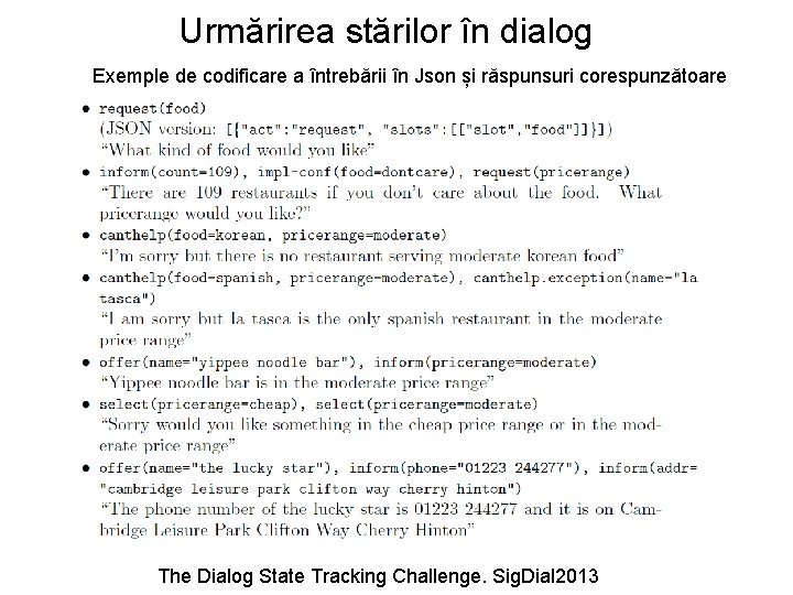 Urmărirea stărilor în dialog Exemple de codificare a întrebării în Json și răspunsuri corespunzătoare