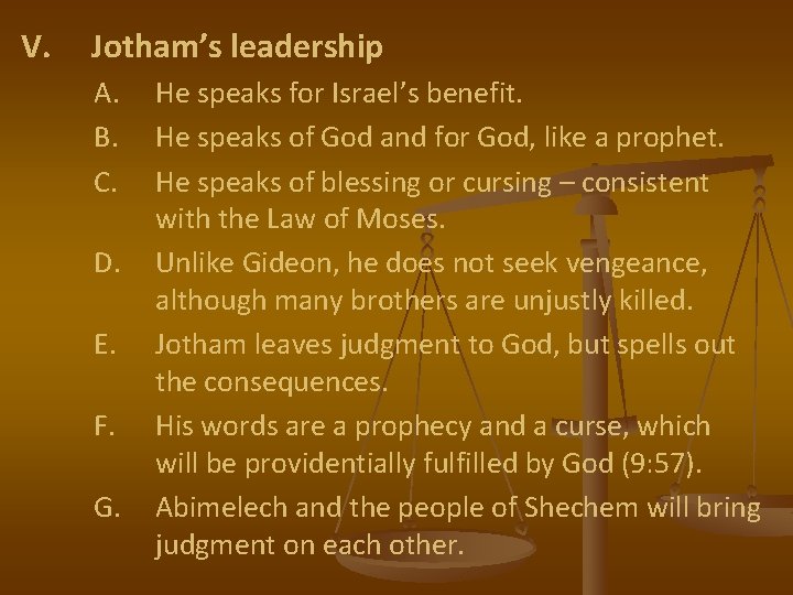 V. Jotham’s leadership A. B. C. D. E. F. G. He speaks for Israel’s