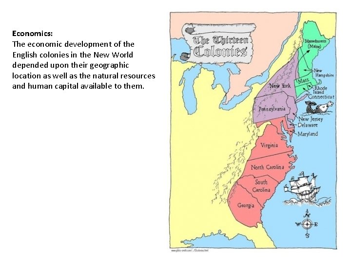 Economics: The economic development of the English colonies in the New World depended upon