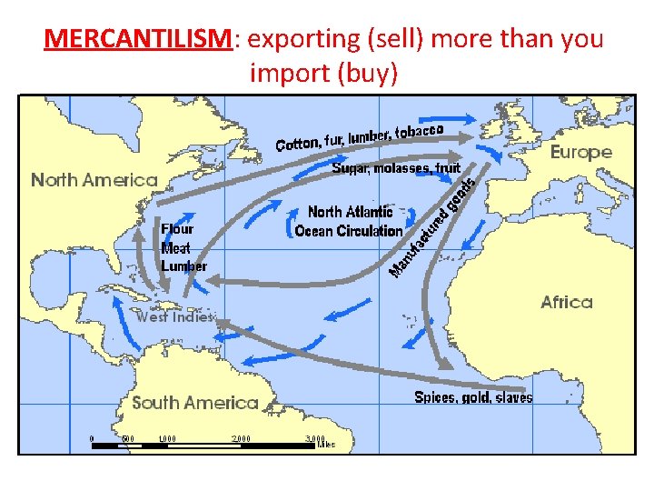 MERCANTILISM: exporting (sell) more than you import (buy) 