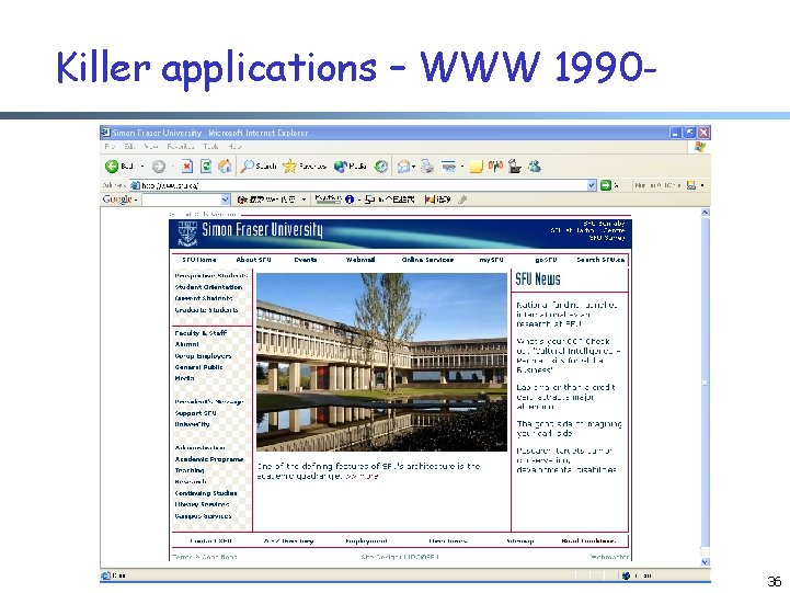 Killer applications – WWW 1990 - 36 Killer applications – WWW 1990 - 36