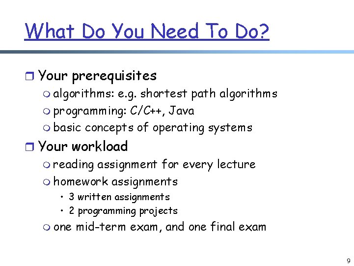 What Do You Need To Do? r Your prerequisites m algorithms: e. g. shortest What Do You Need To Do? r Your prerequisites m algorithms: e. g. shortest