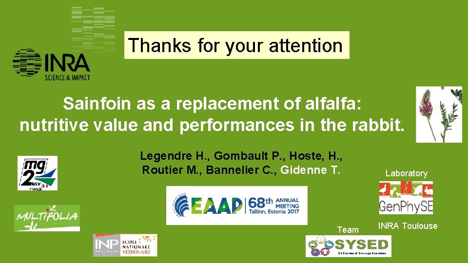 Thanks for your attention Sainfoin as a replacement of alfalfa: nutritive value and performances Thanks for your attention Sainfoin as a replacement of alfalfa: nutritive value and performances