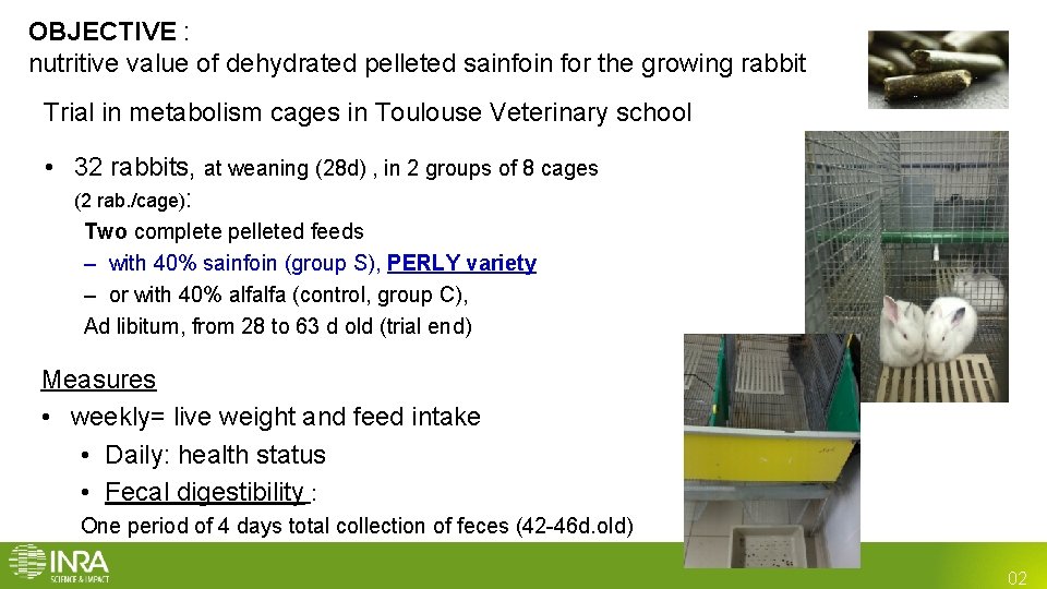 OBJECTIVE : nutritive value of dehydrated pelleted sainfoin for the growing rabbit Trial in OBJECTIVE : nutritive value of dehydrated pelleted sainfoin for the growing rabbit Trial in