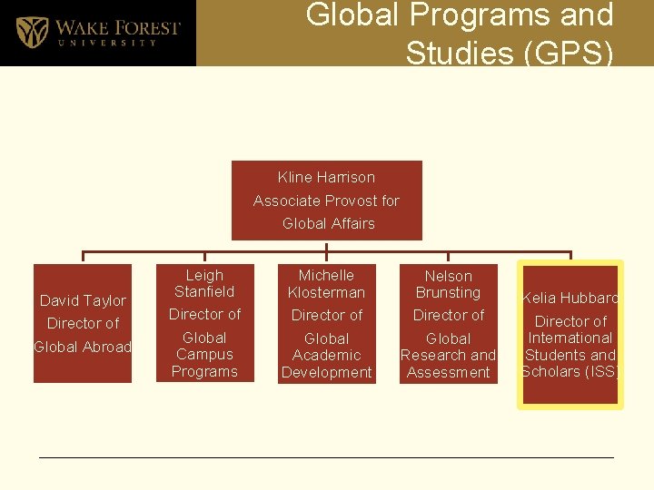 Global Programs and Studies (GPS) Kline Harrison Associate Provost for Global Affairs David Taylor