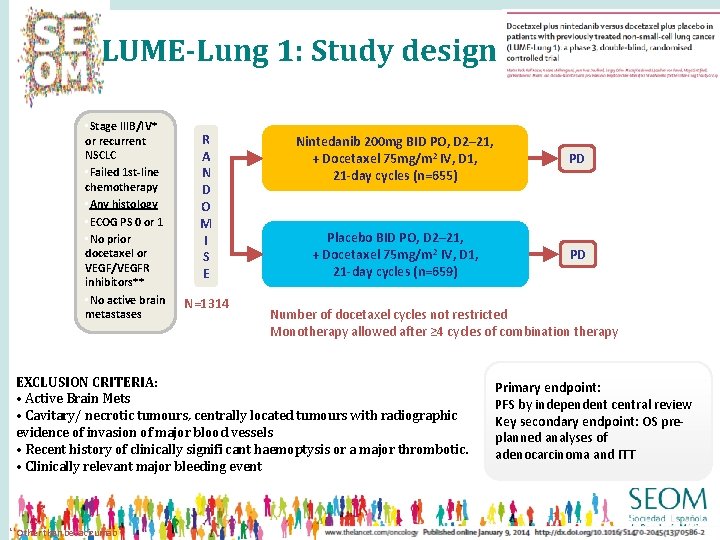 LUME-Lung 1: Study design • Stage IIIB/IV* or recurrent NSCLC • Failed 1 st-line