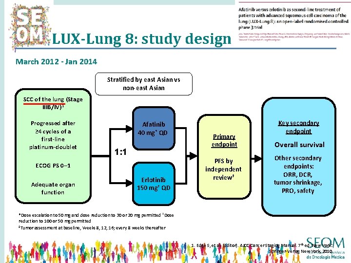 LUX-Lung 8: study design March 2012 - Jan 2014 Stratified by east Asian vs