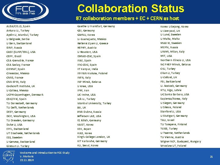 Collaboration Status 87 collaboration members + EC + CERN as host ALBA/CELLS, Spain Ankara