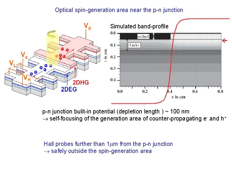 Optical spin-generation area near the p-n junction Simulated band-profile p-n junction bulit-in potential (depletion