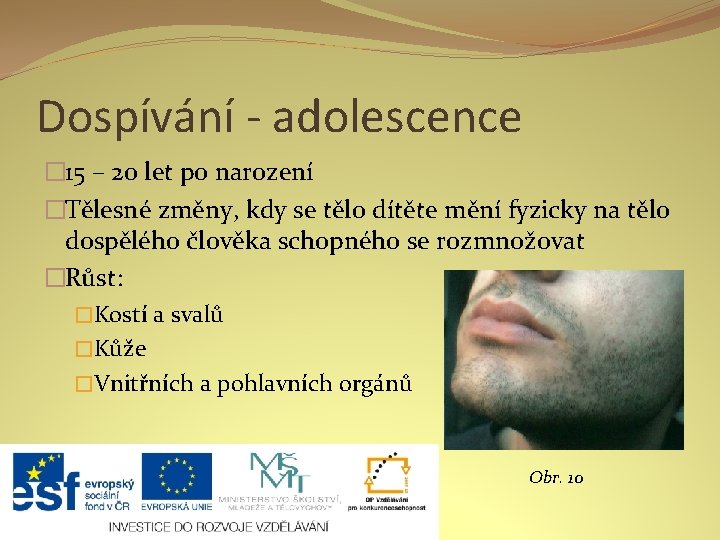 Dospívání - adolescence � 15 – 20 let po narození �Tělesné změny, kdy se