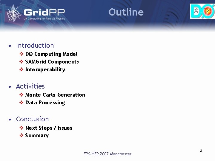 Outline • Introduction v DØ Computing Model v SAMGrid Components v Interoperability • Activities Outline • Introduction v DØ Computing Model v SAMGrid Components v Interoperability • Activities