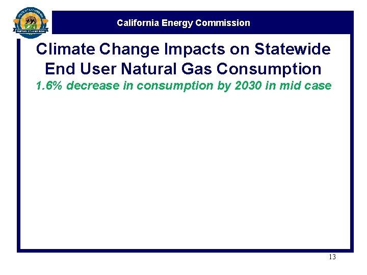 California Energy Commission Climate Change Impacts on Statewide End User Natural Gas Consumption 1.