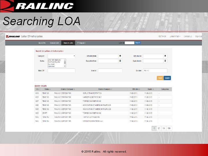 Searching LOA © 2015 Railinc. All rights reserved. Searching LOA © 2015 Railinc. All rights reserved.