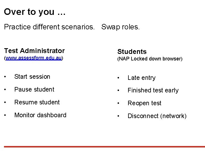 Over to you … Practice different scenarios. Swap roles. Test Administrator (www. assessform. edu. Over to you … Practice different scenarios. Swap roles. Test Administrator (www. assessform. edu.
