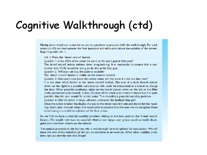 Cognitive Walkthrough (ctd) 