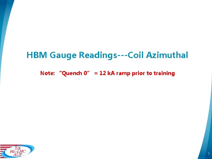 HBM Gauge Readings---Coil Azimuthal Note: “Quench 0” = 12 k. A ramp prior to