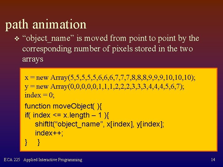 path animation v “object_name” is moved from point to point by the corresponding number