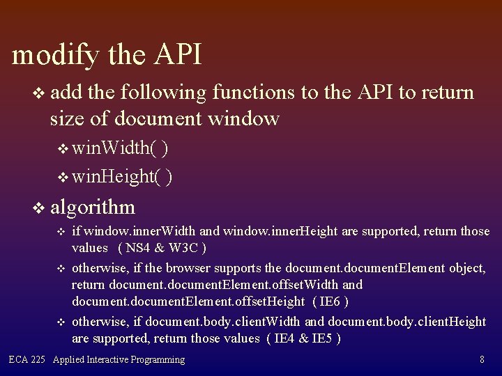 modify the API v add the following functions to the API to return size