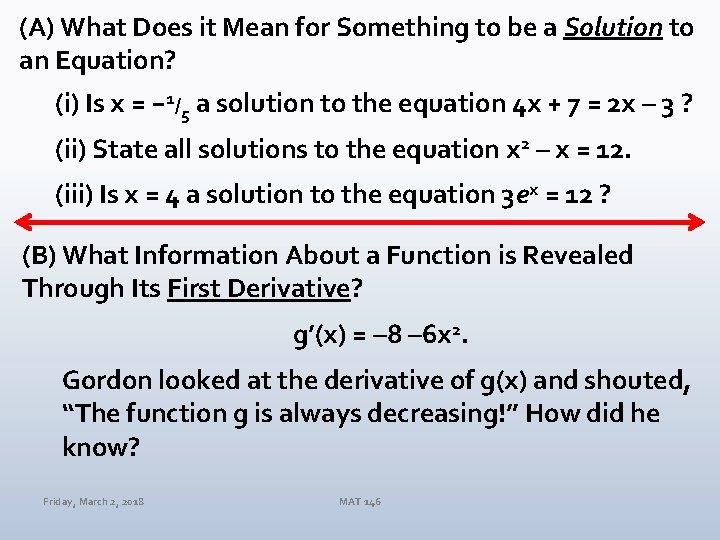 (A) What Does it Mean for Something to be a Solution to an Equation?