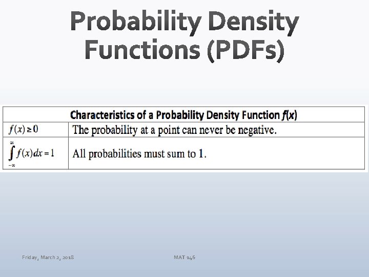 Friday, March 2, 2018 MAT 146 