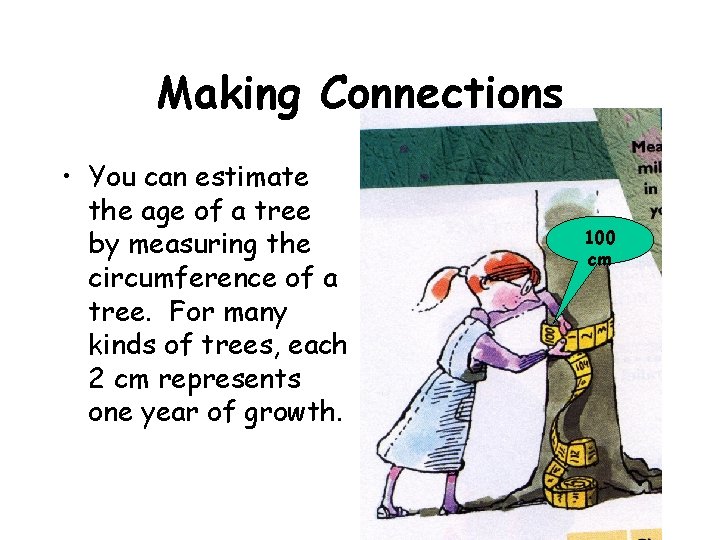 Making Connections • You can estimate the age of a tree by measuring the