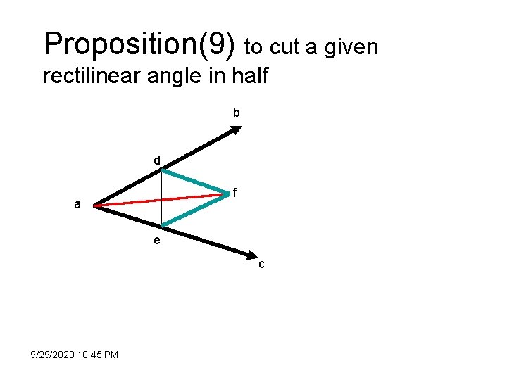 Proposition(9) to cut a given rectilinear angle in half b d f a e