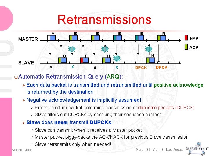 Retransmissions A B B B NAK MASTER ACK G SLAVE A q Automatic F