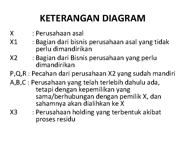 KETERANGAN DIAGRAM X X 1 : Perusahaan asal : Bagian dari bisnis perusahaan asal