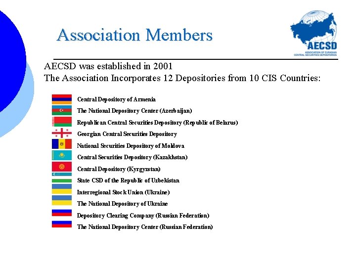 Association Members AECSD was established in 2001 The Association Incorporates 12 Depositories from 10