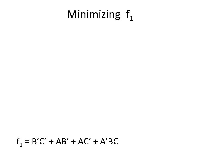 Minimizing f 1 = B’C’ + AB’ + AC’ + A’BC 
