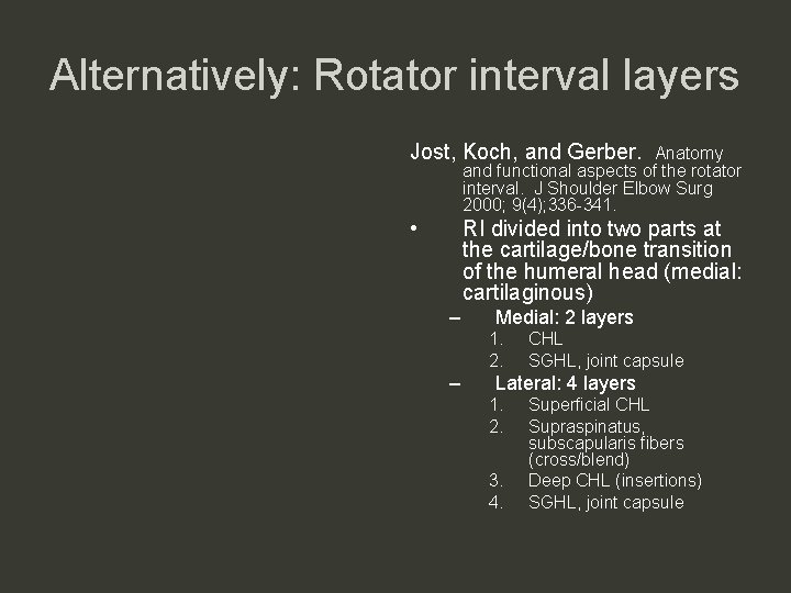 Alternatively: Rotator interval layers Jost, Koch, and Gerber. Anatomy and functional aspects of the