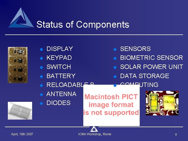 Status of Components u u u u April, 18 th 2007 DISPLAY KEYPAD SWITCH