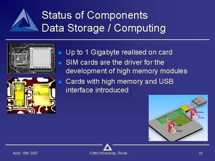 Status of Components Data Storage / Computing u u u April, 18 th 2007