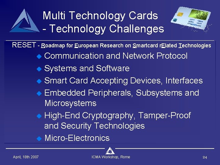 Multi Technology Cards - Technology Challenges RESET - Roadmap for European Research on Smartcard