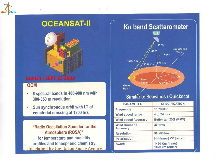 Launch : SEPT 23 2009 developed by the Italian Space Agency. 