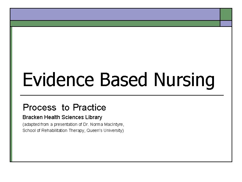 Evidence Based Nursing Process to Practice Bracken Health Sciences Library (adapted from a presentation