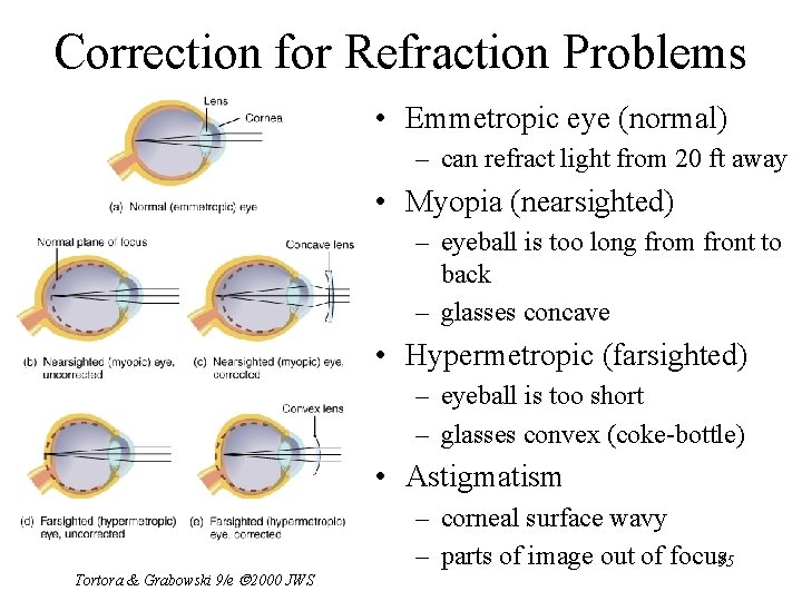 Correction for Refraction Problems • Emmetropic eye (normal) – can refract light from 20