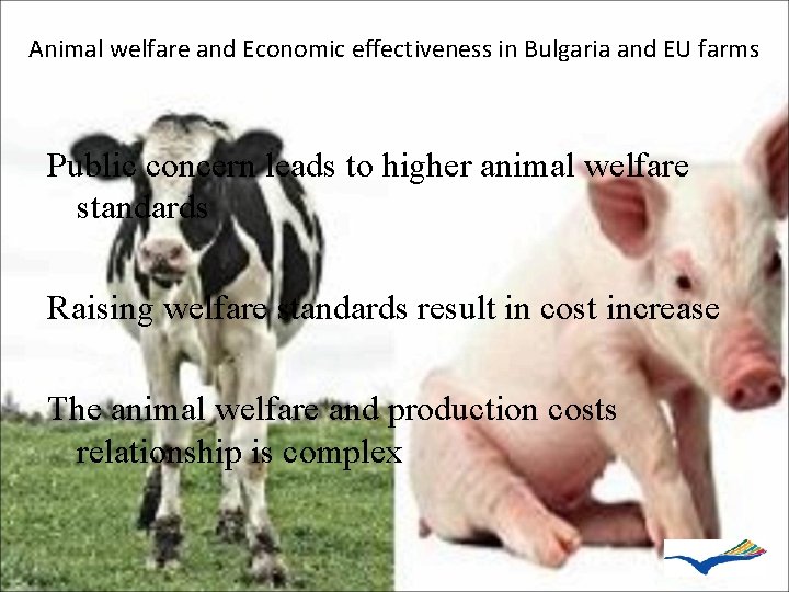 Animal welfare and Economic effectiveness in Bulgaria and EU farms Public concern leads to