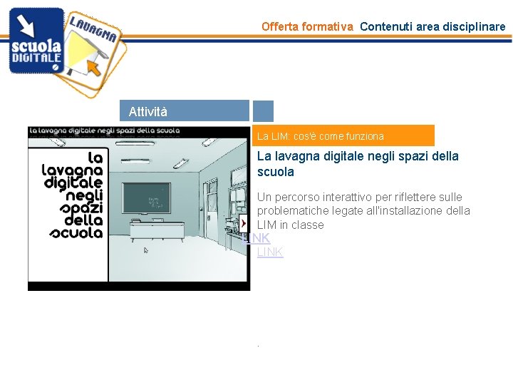 Offerta formativa Contenuti area disciplinare Attività Risorse La LIM: cos'è come funziona La lavagna