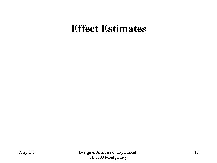 Effect Estimates Chapter 7 Design & Analysis of Experiments 7 E 2009 Montgomery 10