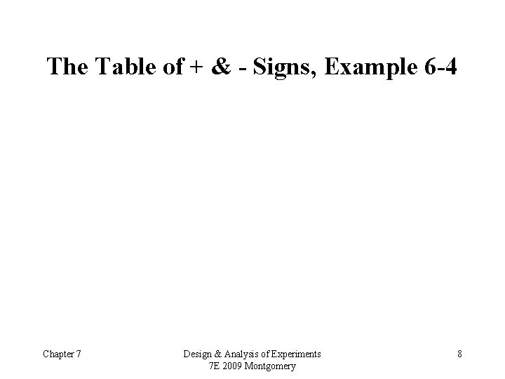 The Table of + & - Signs, Example 6 -4 Chapter 7 Design &