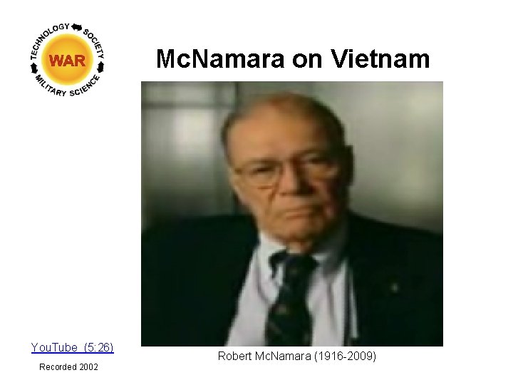 Mc. Namara on Vietnam You. Tube (5: 26) Recorded 2002 Robert Mc. Namara (1916 Mc. Namara on Vietnam You. Tube (5: 26) Recorded 2002 Robert Mc. Namara (1916