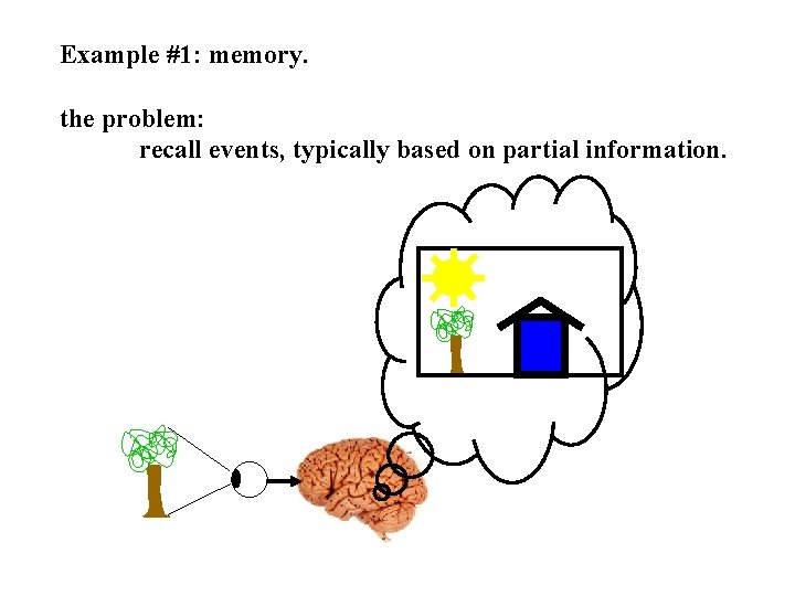 Example #1: memory. the problem: recall events, typically based on partial information. 
