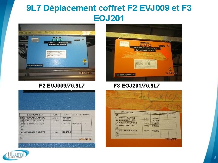 9 L 7 Déplacement coffret F 2 EVJ 009 et F 3 EOJ 201