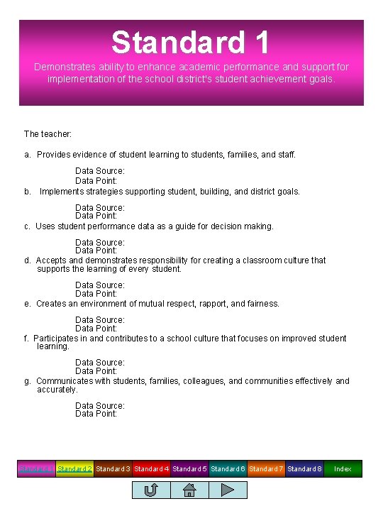 Standard 1 Demonstrates ability to enhance academic performance and support for implementation of the