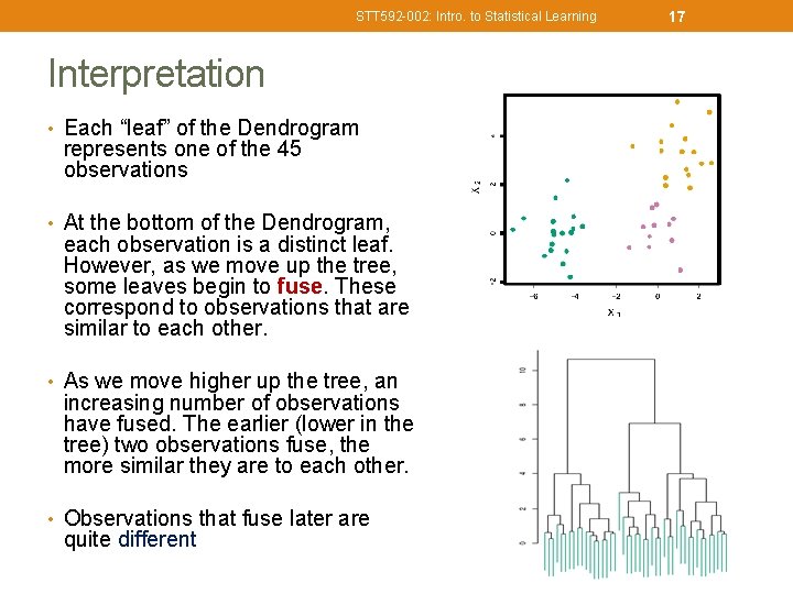 STT 592 -002: Intro. to Statistical Learning Interpretation • Each “leaf” of the Dendrogram