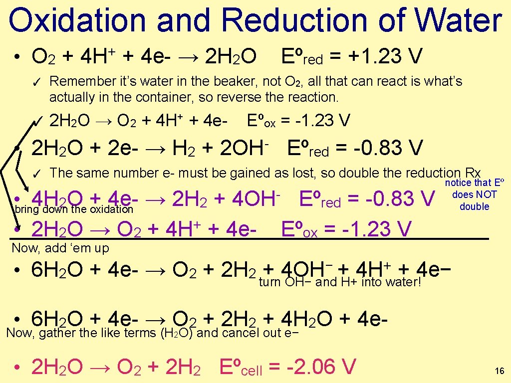 Oxidation and Reduction of Water • O 2 + 4 H+ + 4 e-