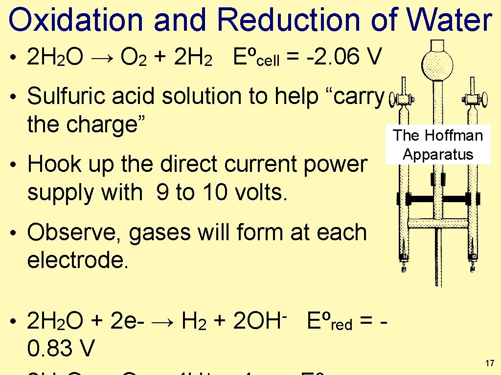 Oxidation and Reduction of Water • 2 H 2 O → O 2 +