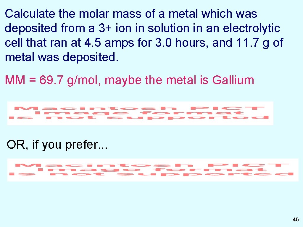 Calculate the molar mass of a metal which was deposited from a 3+ ion